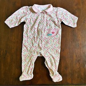 Mon Caramel Baby Girl Floral Cotton Footed Pajamas/ Collared Outfit Size 6 M